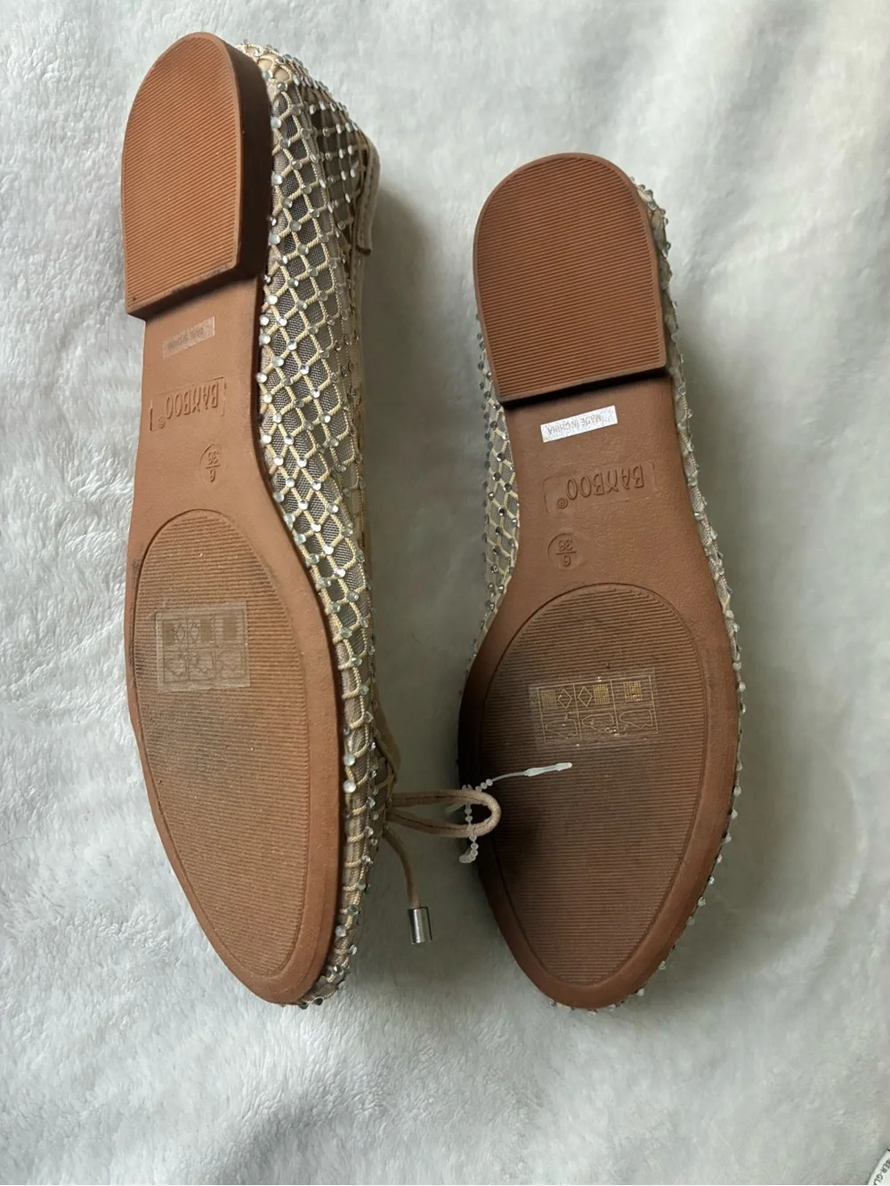 BAMBOO Nude Beaded Ballet Flats with Bow